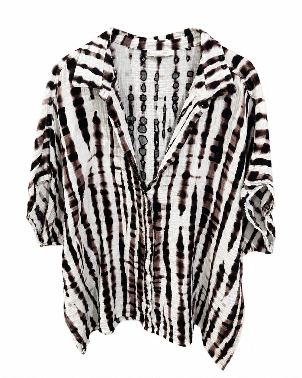 LA BLANCA BROWN/OFF-WHITE TIE DYE RELAXED RESORT WEAR COTTON SHIRT OS